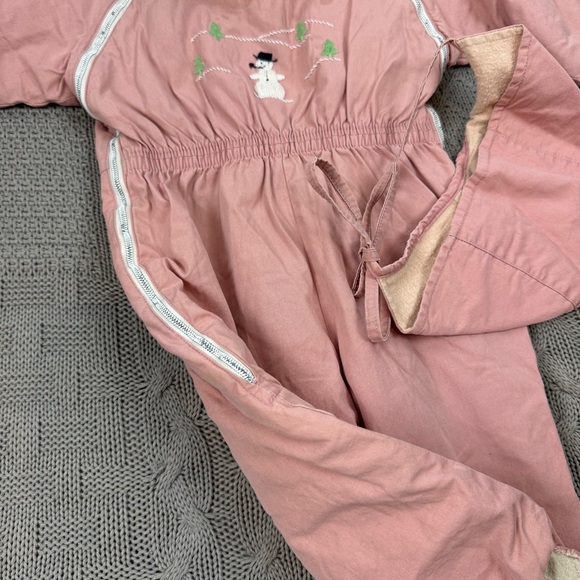 50s 60s Vintage Girls Youth Ski Master Snowman Embroidered Pink Snow Ski Suit - Picture 6 of 16